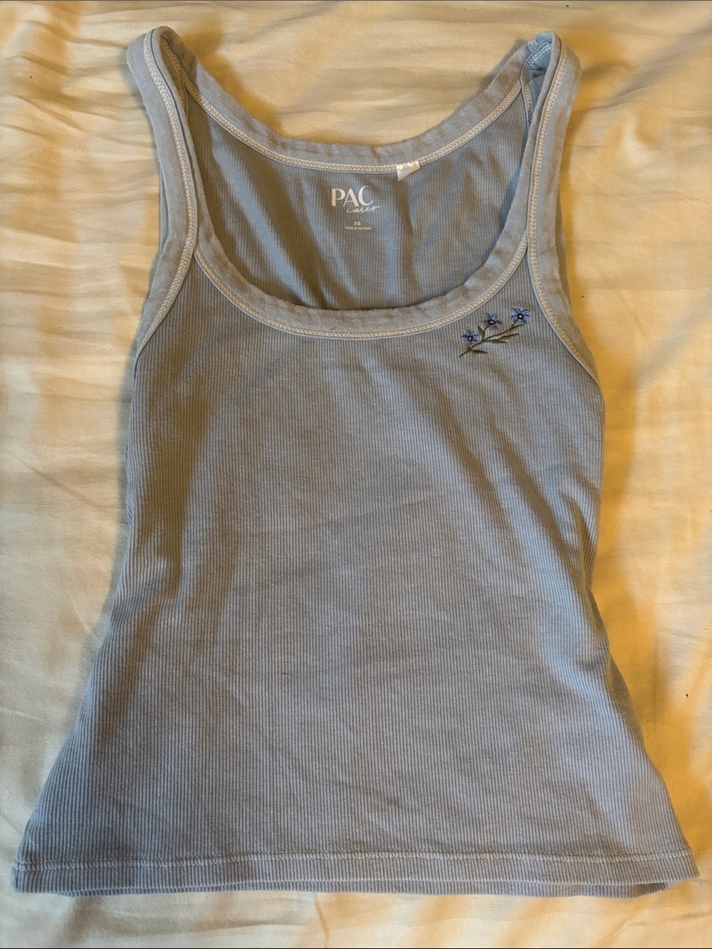 PacSun Baby Blue Ribbed Tank with Small Floral Embroidery size xs